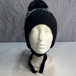 Cozy Black Knit Pom-Pom Beanie for Kids